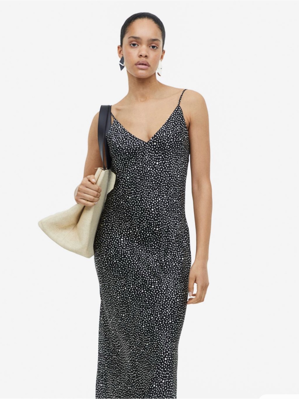 H&M Black Spotted Maxi Slip Dress